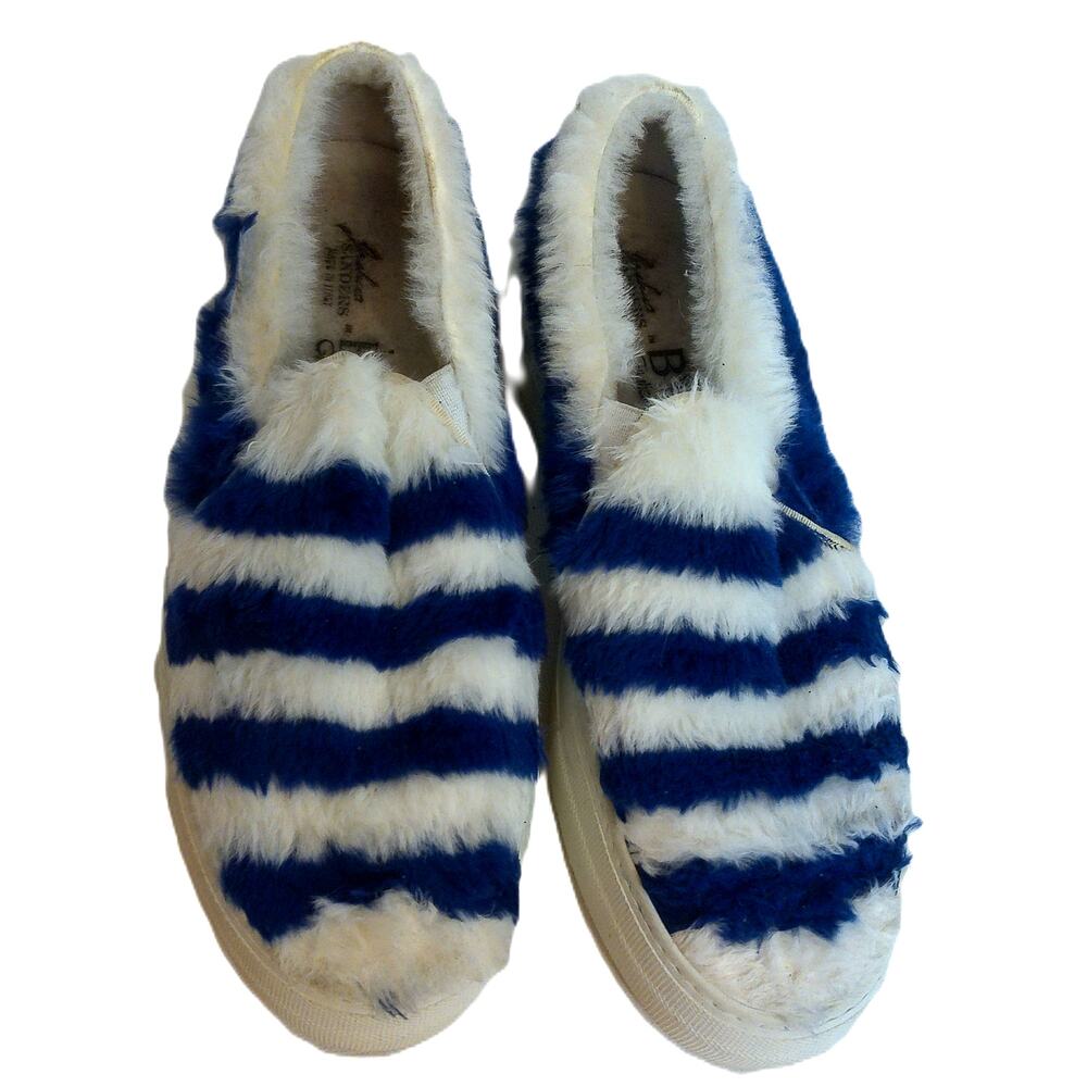 Joshua Sanders Byte Blue White Striped Fur Slip On Sneakers Size 40 US 10